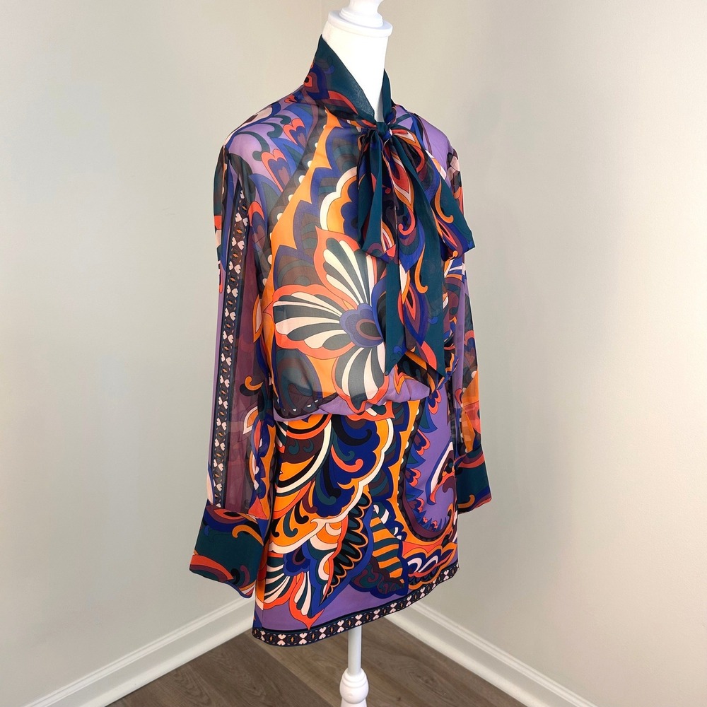 Zara Paisley Print Mini Dress Women XS Sheer Blouse Top Boho Retro Chic - Picture 3 of 12